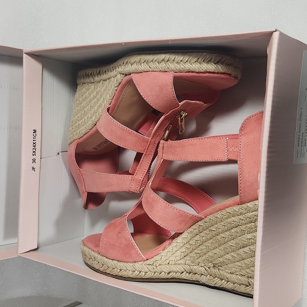Coral Wedge Sandals Just Fab "Karsey" New In Box size 8 Rope Heel - Picture 7 of 15